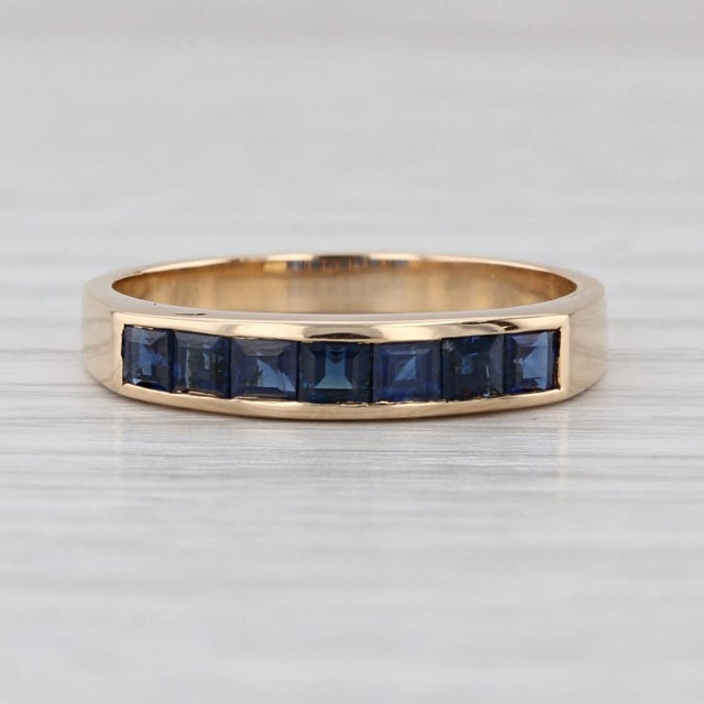Blue 0.80ctw Blue Sapphire Ring 18k Yellow Gold Stackable Band Size 6.75 For Sale - Image 8 of 8