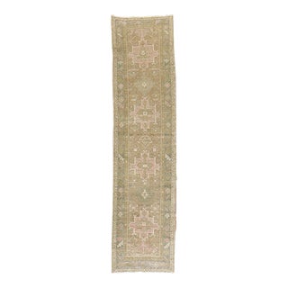 Early 20th Century Brown Pink Vintage Heriz Runner - 1'11" x 6'11" For Sale