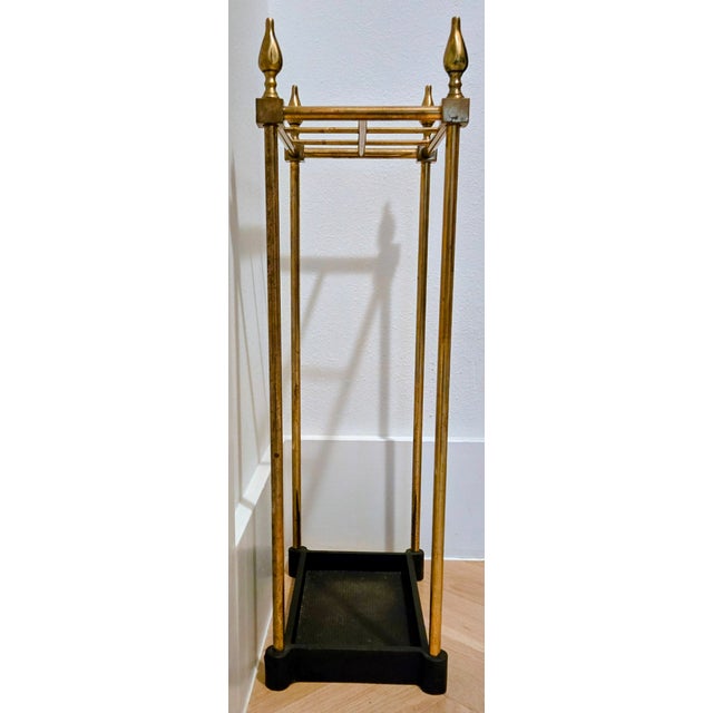 Mid-Century Modern Vintage Brass & Cast Iron Umbrella/Stick Stand With Finials For Sale - Image 3 of 6