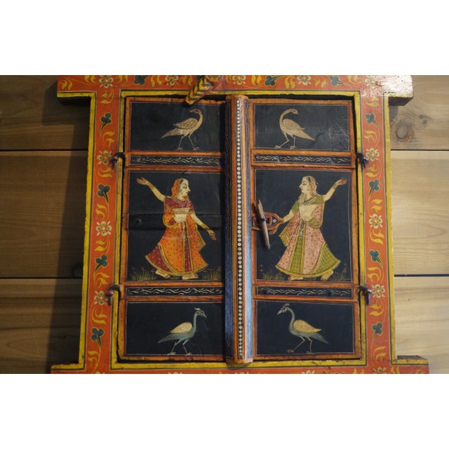 1960s Hand Painted Gopis Indian Window Wall Hanging For Sale - Image 4 of 7