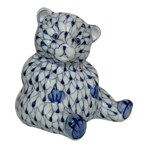 Andrea by Sadek Blue / White Fishnet Teddy Bear Figurine