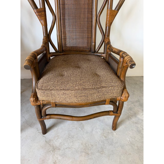 Vintage Bent Rattan & Wicker High Back Chippendale Style Arm Chairs - A Pair For Sale - Image 10 of 18