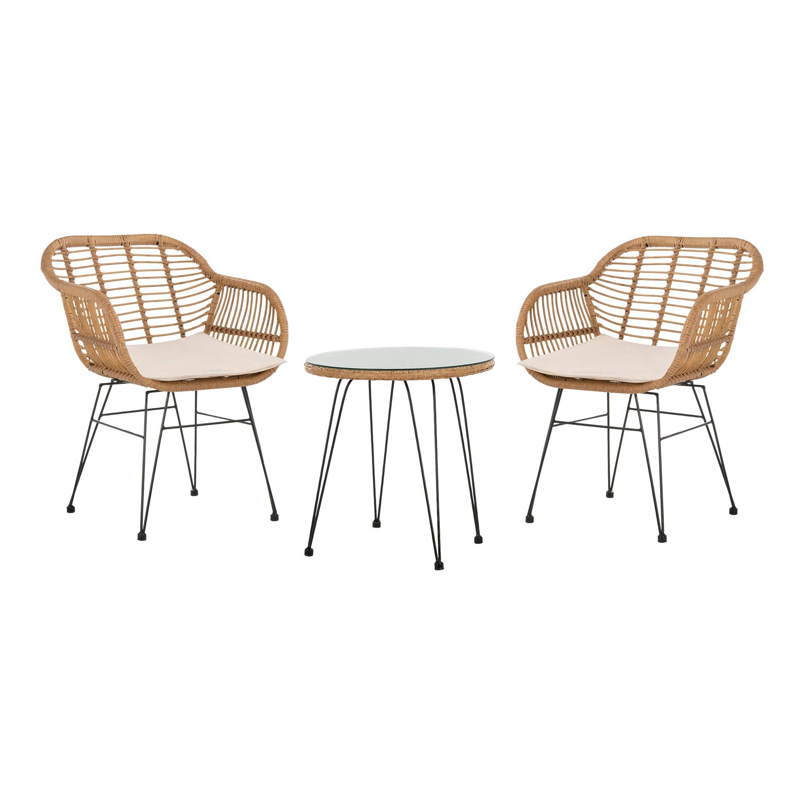 Modern Rattan Lounge Set in Light Brown & Beige - 3 Pieces | Chairish