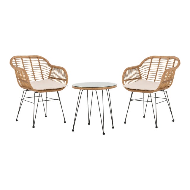 Modern Rattan Lounge Set in Light Brown & Beige - 3 Pieces For Sale