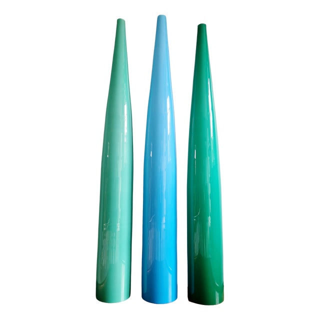 Green and Blue Murano Glass Suspensions by Alessandro Pianon for Vistosi, 1960s, Set of 3 For Sale