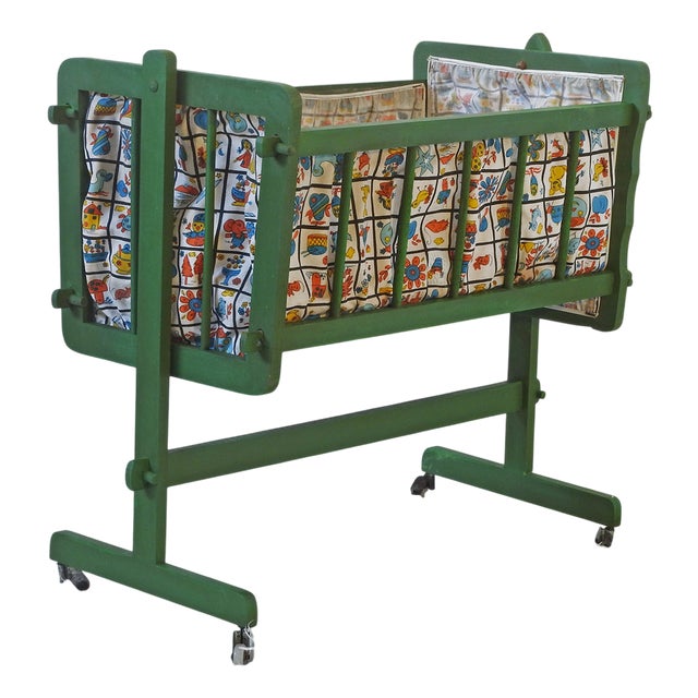 Mid-Century Doll Toy Rocking Crib with Canopy, 1950s For Sale