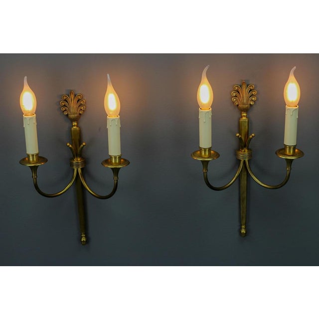 French Art Deco Brass Twin-Arm Sconces, 1930, Set of 2 For Sale - Image 6 of 18
