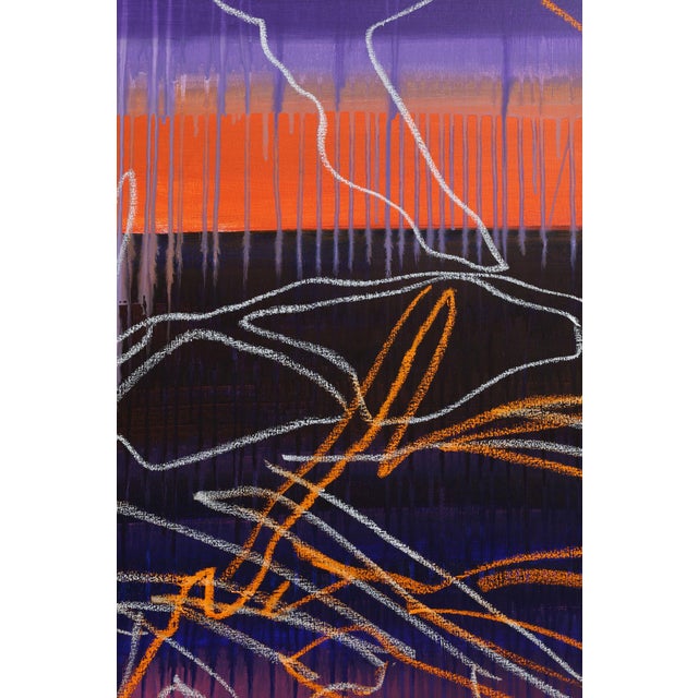"Monstera Double Shadows Blue Orange" - Large Original Acrylic Painting by Simon Findlay For Sale - Image 15 of 18