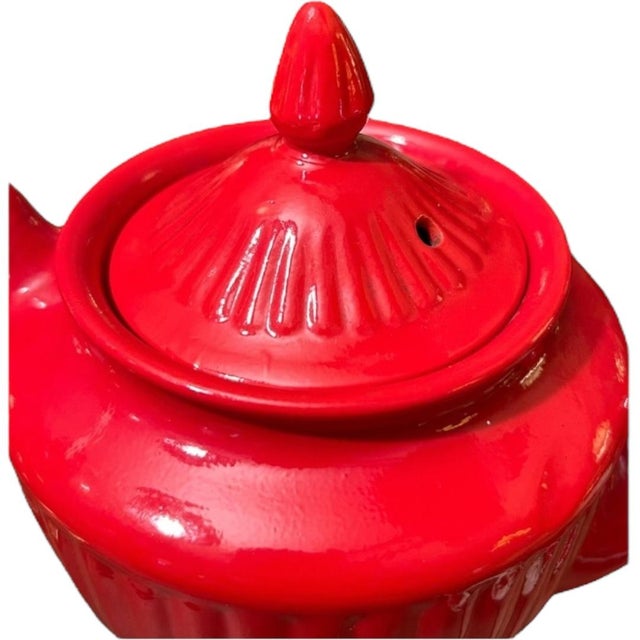 Traditional Vintage Hall Pottery Red Ribbed Tea Pot, Usa For Sale - Image 3 of 11