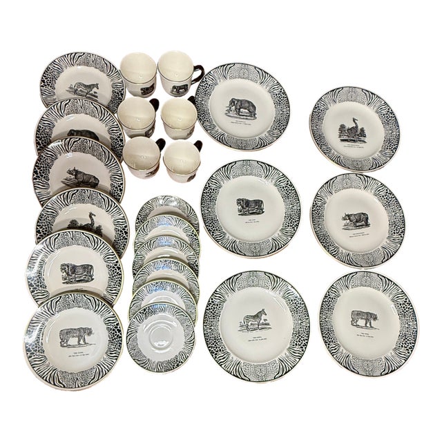 1970s Prinknash Bewick’s Beastes 24 PCS Dinnerware Set For Sale