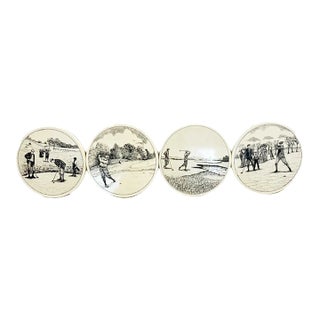 1980s Barlow Scrimshaw Style Vintage Golf Coasters- Set of 4 For Sale