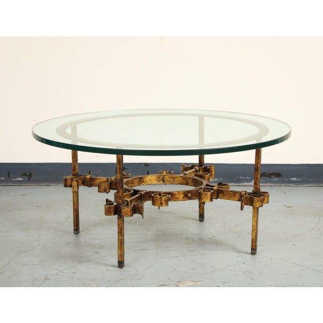 Gilbert Poillerat Style Gilt Iron and Glass Coffee/Cocktail Table, C. 1950 For Sale In New York - Image 6 of 17