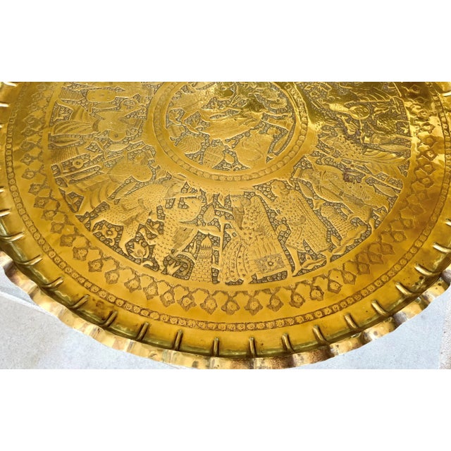 Mid 20th-Century Persian Qajar-Inspired Design Brass Chased & Repoussé Charger Tray Top Accent or Coffee Table For Sale - Image 13 of 17