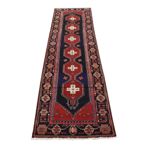 Zanjan Runner 3'9'' X 11'8'' Blue Wool Semi-Antique Tribal Hand-Knotted Rug