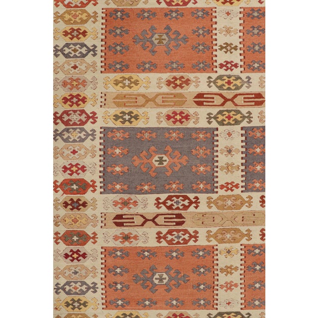 Traditional Handwoven Vintage Manastir Kilim Rug in Beige-Brown All Over Geometric Pattern For Sale - Image 3 of 7