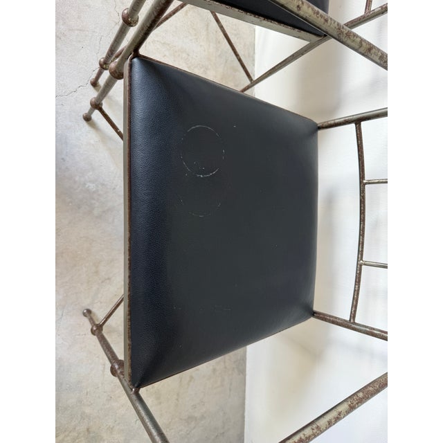 Vintage Alberto Orlandi Giacometti-Style Metal Armchairs With Black Leather Seats – Pair For Sale - Image 15 of 17