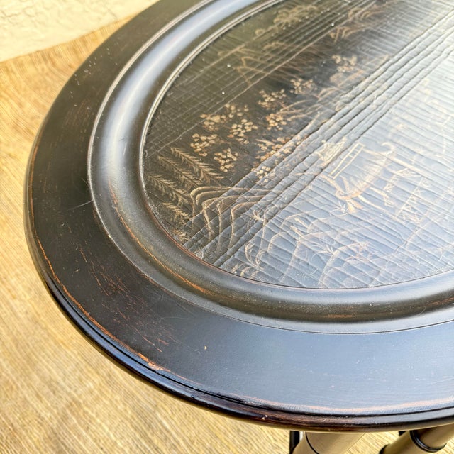 Ethan Allen Ethan Allen Black Chinoiserie Oval Tray Table For Sale - Image 4 of 11