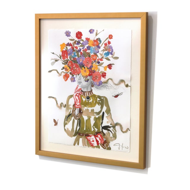 The Outfit - Colorful Floral Figurative Feminine Surrealist Framed Original Artwork by Carlos Gamez De Francisco For Sale In Los Angeles - Image 6 of 7