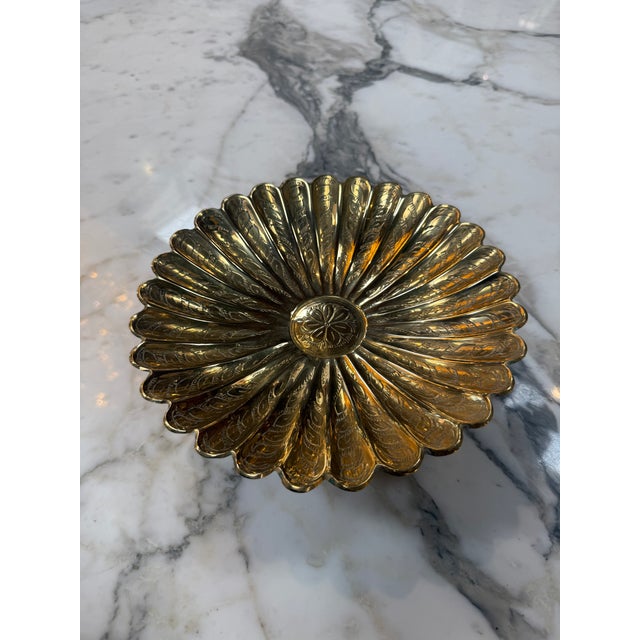 Vintage Solid Brass Pedestal Bowl For Sale In Los Angeles - Image 6 of 8