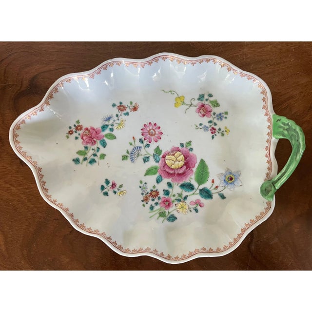 Rose Antique 18th Century Chinese Export Porcelain Tobacco Leaf Platter Dish in Famille Rose Palette For Sale - Image 8 of 11