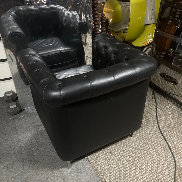 Restoration Hardware Black Leather Chesterfield Chair Chairish