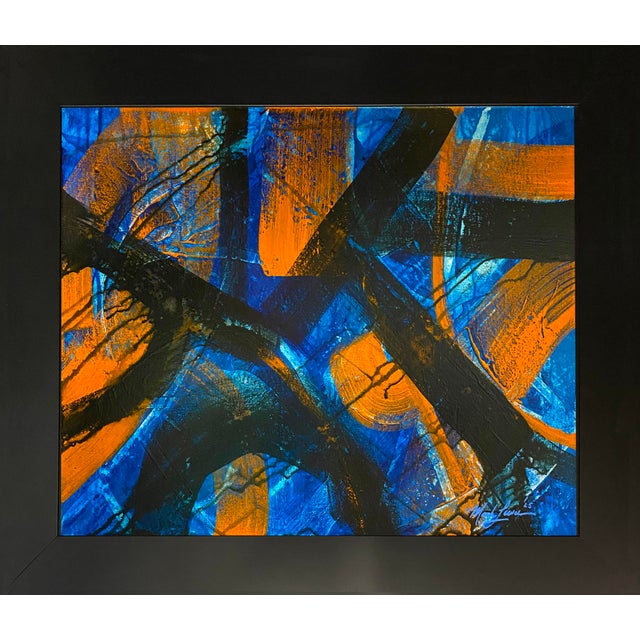 2025 "032-25" Abstract Expressionist Tangerine & Azure Painting by Mark Lewis For Sale