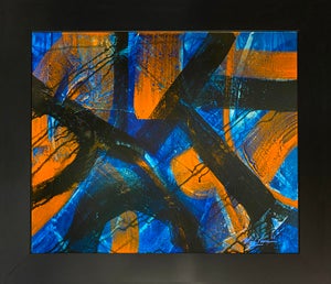 2025 "032-25" Abstract Expressionist Tangerine & Azure Painting by Mark Lewis