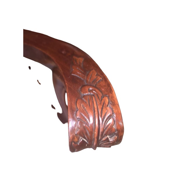 Pair of Vintage Chippendale-Style Carved Mahogany Armchairs With Green Upholstery For Sale - Image 11 of 12
