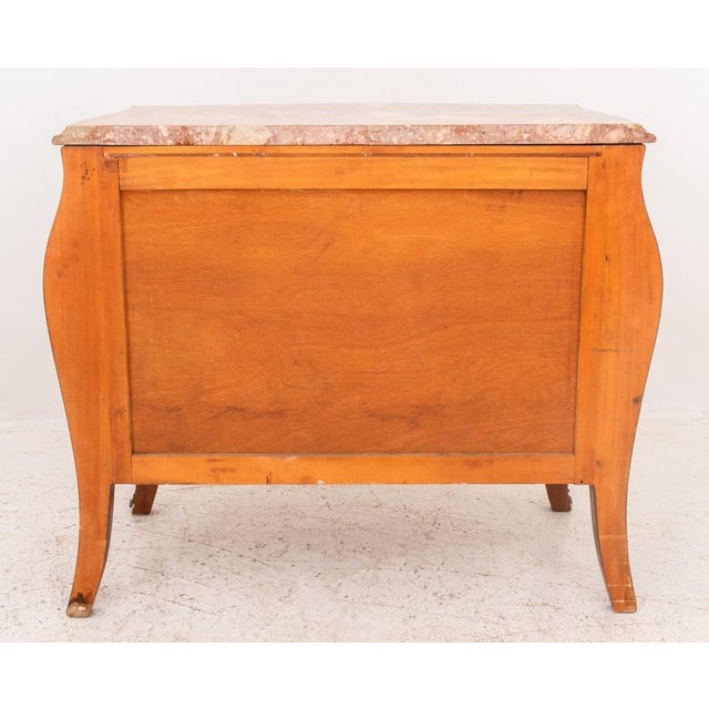 Brown Louis XV Style Marble Top Marquetry Bombe Chest For Sale - Image 8 of 8