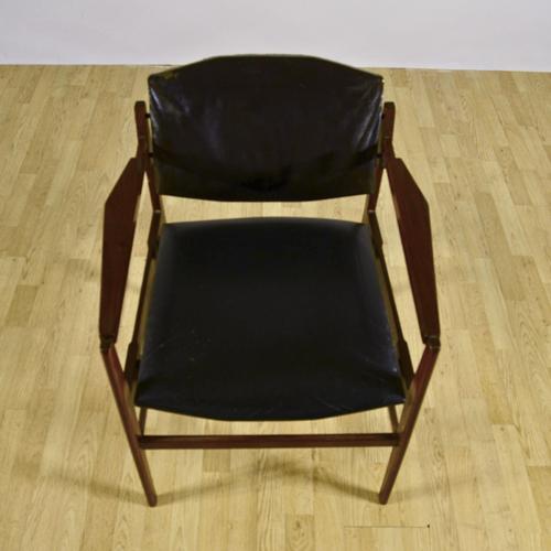 Mid-Century Style Wood and Stretched Leather Armhair, 1970s For Sale - Image 6 of 9