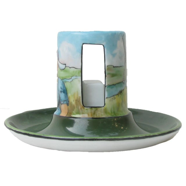 Rustic European 1906 Artist Signed Porcelain Match Box Holder / Ashtray For Sale - Image 3 of 7