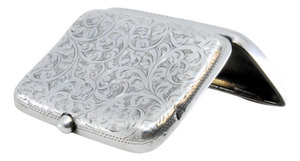 Silver Cigarette Case with Engraved Floral Motifs and Hinged Lid