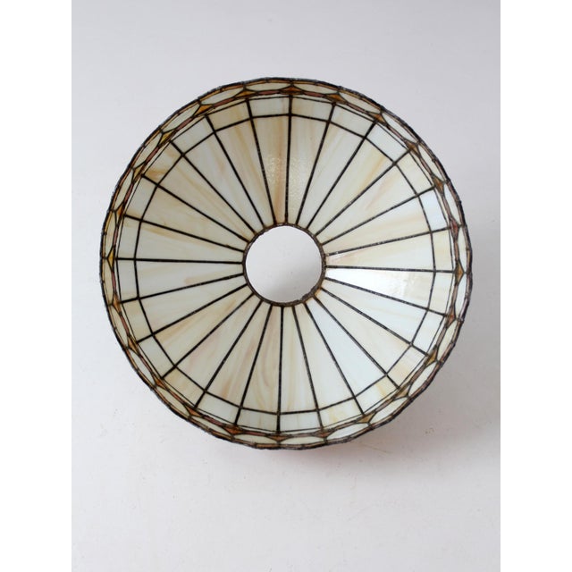 Vintage Tiffany-Style Stained Glass Hanging Light Shade For Sale - Image 4 of 12