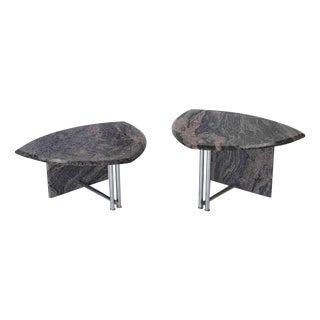 Vintage Italian Granite Coffee Tables with Chrome Base, 1980s, Set of 2 For Sale