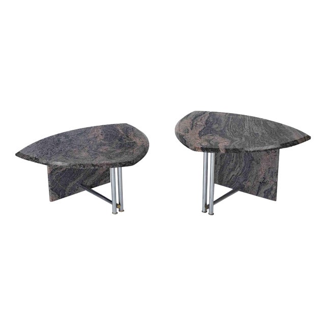 Vintage Italian Granite Coffee Tables with Chrome Base, 1980s, Set of 2 For Sale