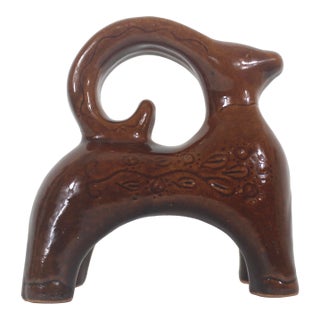 Mid Century Modern Ceramic Ram or Goat Pottery, Small Animal Figurine Vintage Sculpture Bitossi Style For Sale