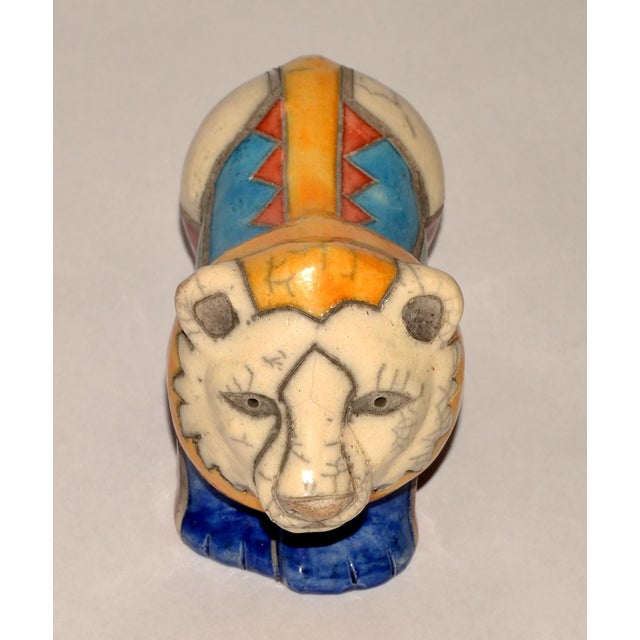 1950s 1950 South African Handmade Colorful Raku Ceramic Lion Animal Sculpture Folk Art For Sale - Image 5 of 18