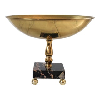 Vintage Brass Bowl on a Italian Fine Marble Pedestal Base. For Sale