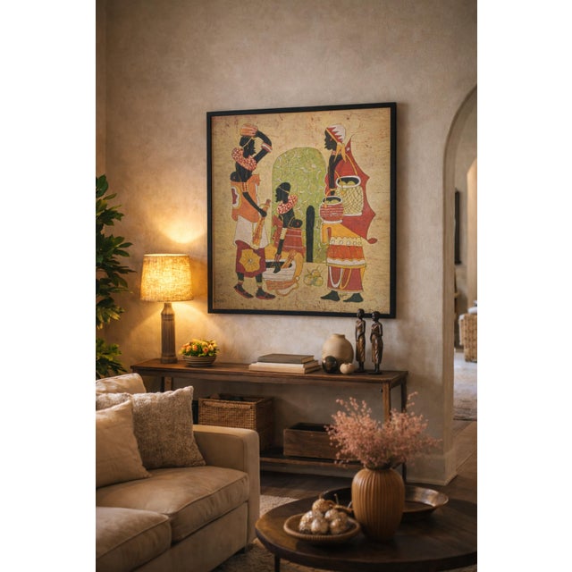 Black Hamidi, Figurative Scene, 1970, Batik Painting on Fabric For Sale - Image 8 of 9