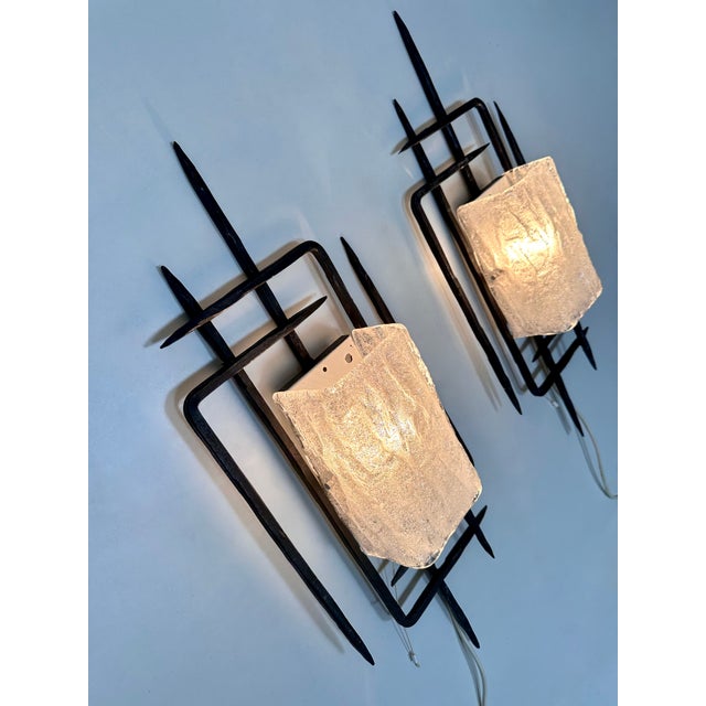 Large Brutalist Wrought Iron and Glass Sculptural Wall Lamps from Honsel-Leuchten, West Germany 1960s, Set of 2 For Sale - Image 11 of 18