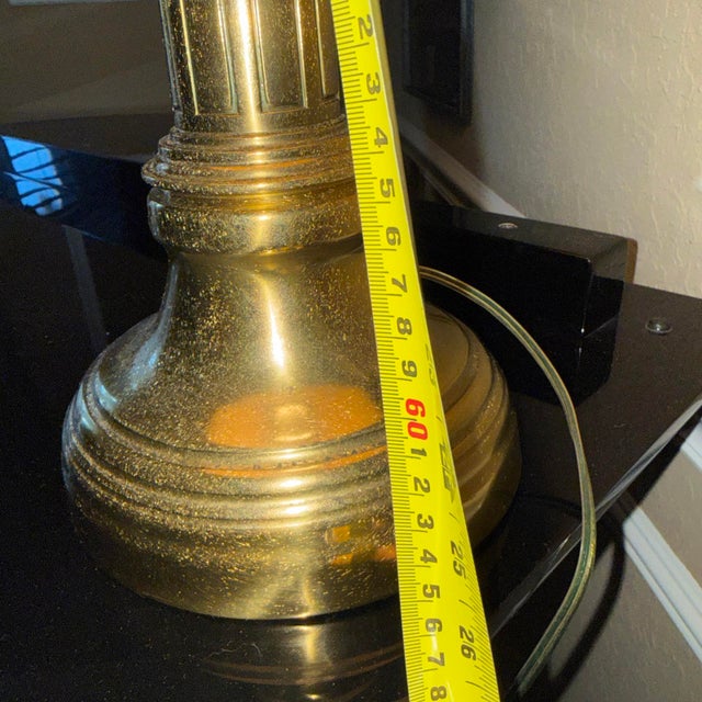 Vintage Brass Stiffel Hollywood Regency Table Lamp MCM 26” Tall 11.5” With Original Silk Shantung Pleated Shade. For Sale - Image 13 of 15