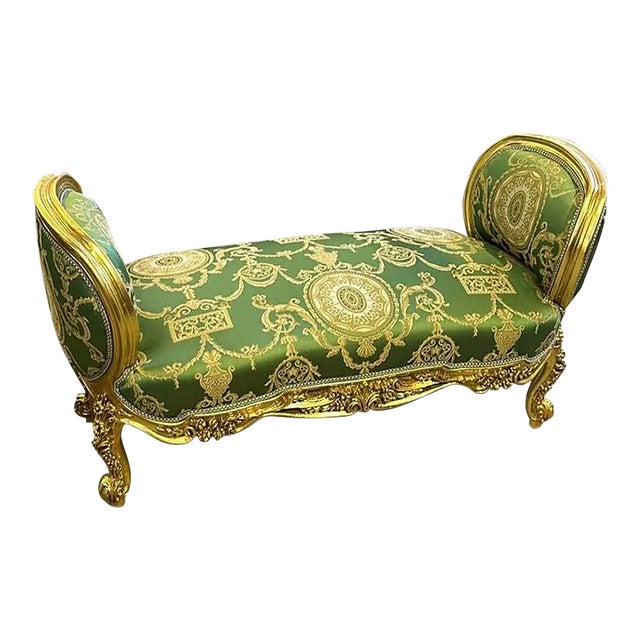 Baroque Style Green Tufted Bench For Sale