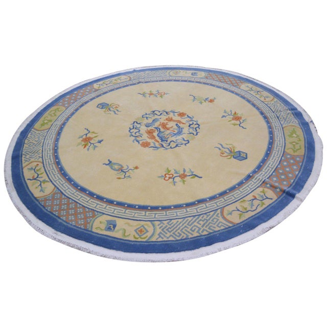 Art Deco Vintage Chinese Art Deco Hand Knotted Wool Rug, 7'4'' X 7'4'' For Sale - Image 3 of 4