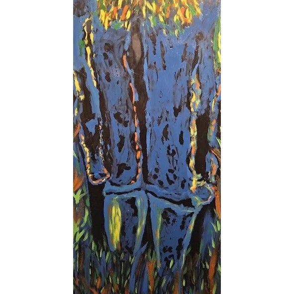 Abstract 1990s Primitive-Futurism Oil, Enamel and Acrylic on Large Wood Board by Artist John M. Carnright (1945-2023) For Sale - Image 3 of 4