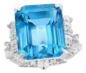 5.8 Carat Finest Blue Topaz Diamond Platinum Ring Estate