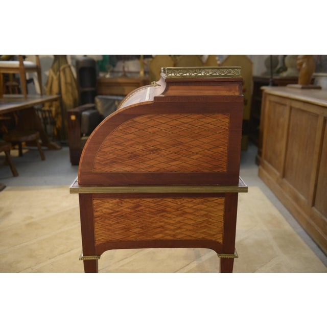Napoleon III Louis XVI Style Marquetry Cylinder Desk For Sale - Image 6 of 18