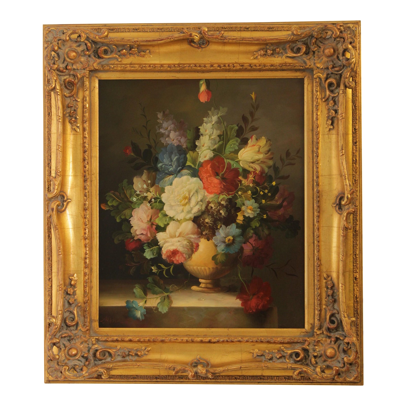 Artist Signed Framed Floral Still Life Oil Painting on Canvas | Chairish