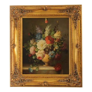 Artist Signed Framed Floral Still Life Oil Painting on Canvas For Sale
