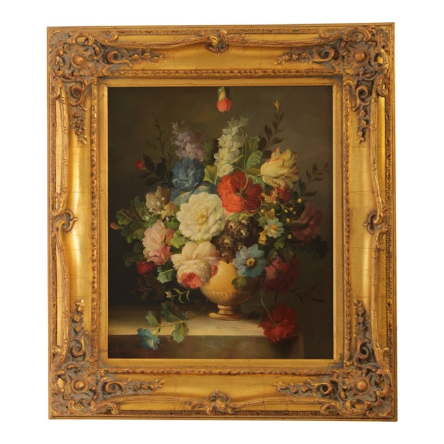 Artist Signed Framed Floral Still Life Oil Painting on Canvas For Sale