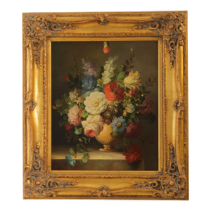 Artist Signed Framed Floral Still Life Oil Painting on Canvas